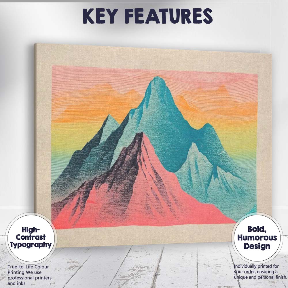 Pastel Pink Teal Mountain Landscape Contemporary Canvas Wall Art Print Decor Picture Ready to Hang