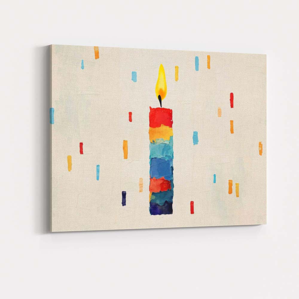 Colourful Rainbow Birthday Candle Minimalist Celebration Canvas Wall Art Print Decor Picture Ready to Hang
