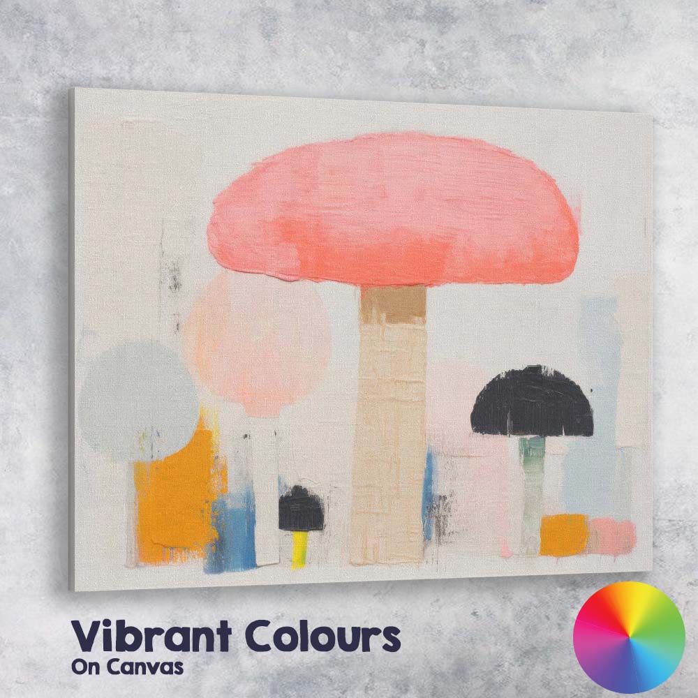Abstract Pastel Pink Mushroom Botanical Contemporary Canvas Wall Art Print Decor Picture Ready to Hang