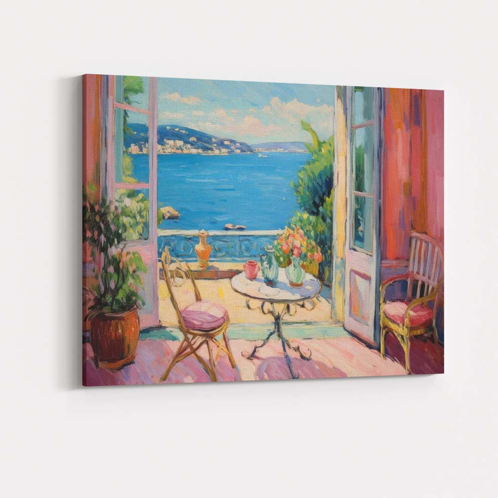 Mediterranean Sea View Open Window Impressionist Interior Canvas Wall Art Print Decor Picture Ready to Hang