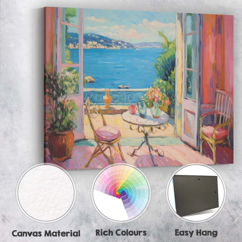 Mediterranean Sea View Open Window Impressionist Interior Canvas Wall Art Print Decor Picture Ready to Hang