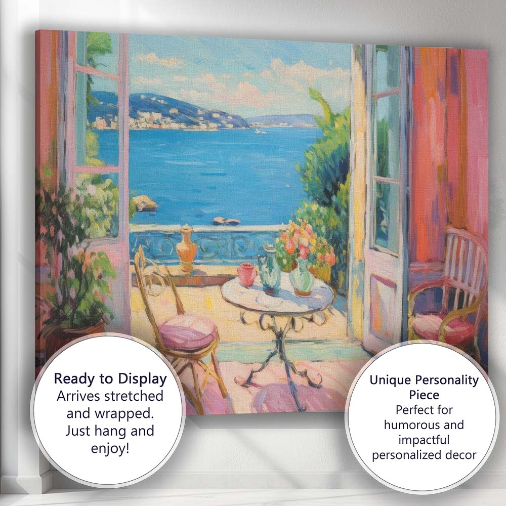 Mediterranean Sea View Open Window Impressionist Interior Canvas Wall Art Print Decor Picture Ready to Hang
