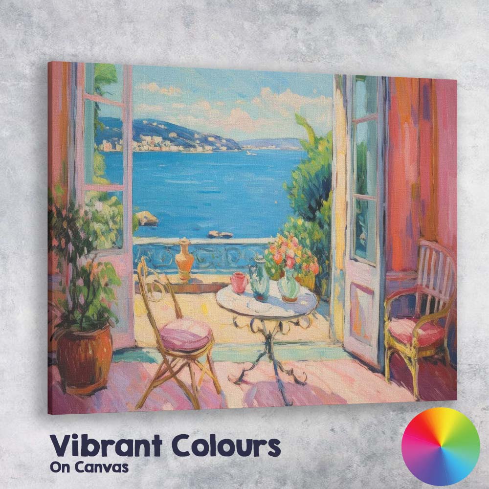 Mediterranean Sea View Open Window Impressionist Interior Canvas Wall Art Print Decor Picture Ready to Hang