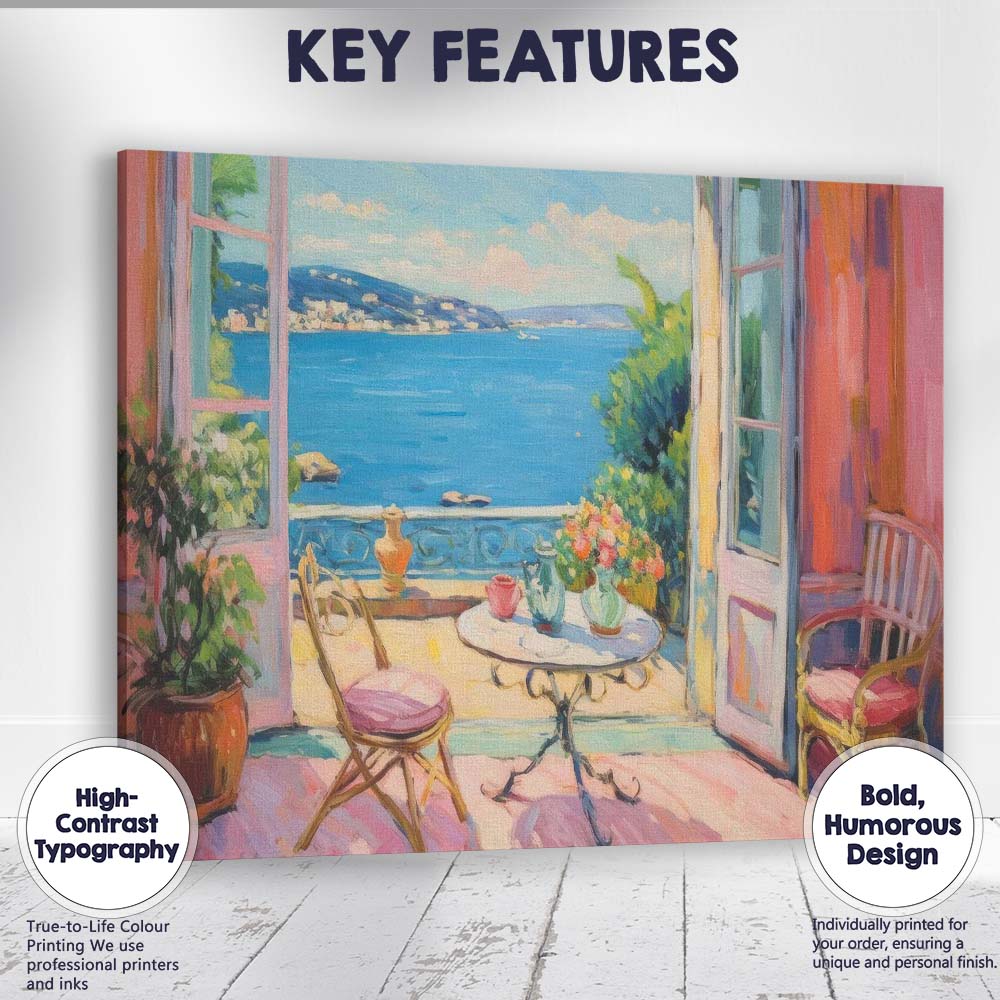 Mediterranean Sea View Open Window Impressionist Interior Canvas Wall Art Print Decor Picture Ready to Hang