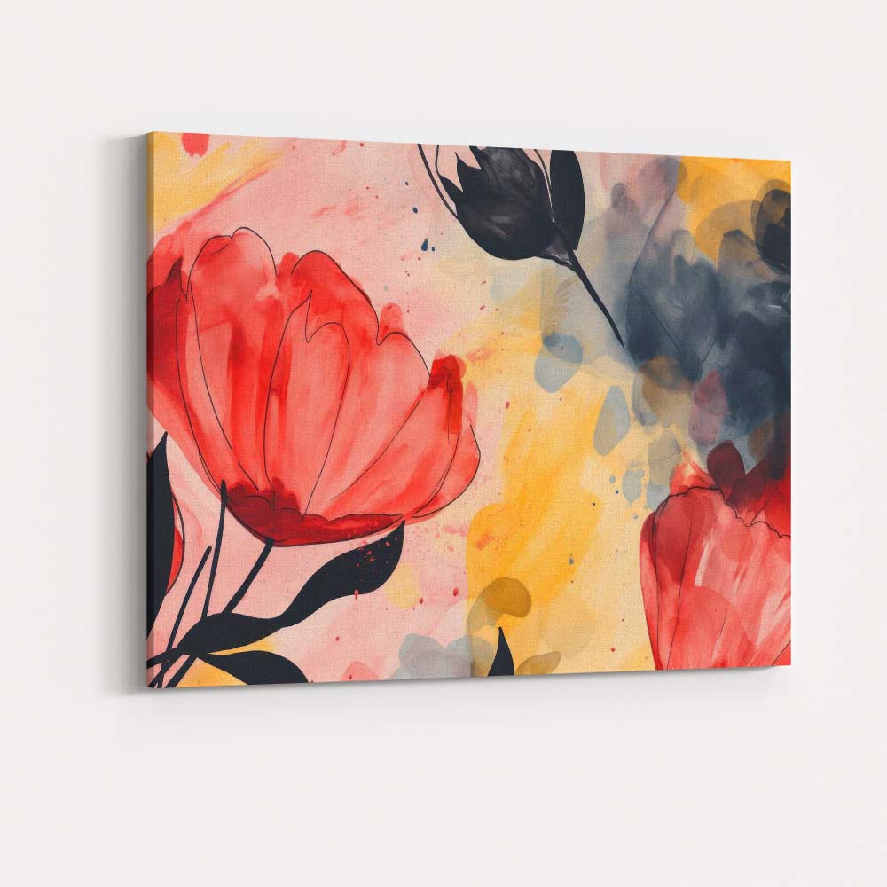 Watercolour Red Poppy Floral Botanical Abstract Canvas Wall Art Print Decor Picture Ready to Hang