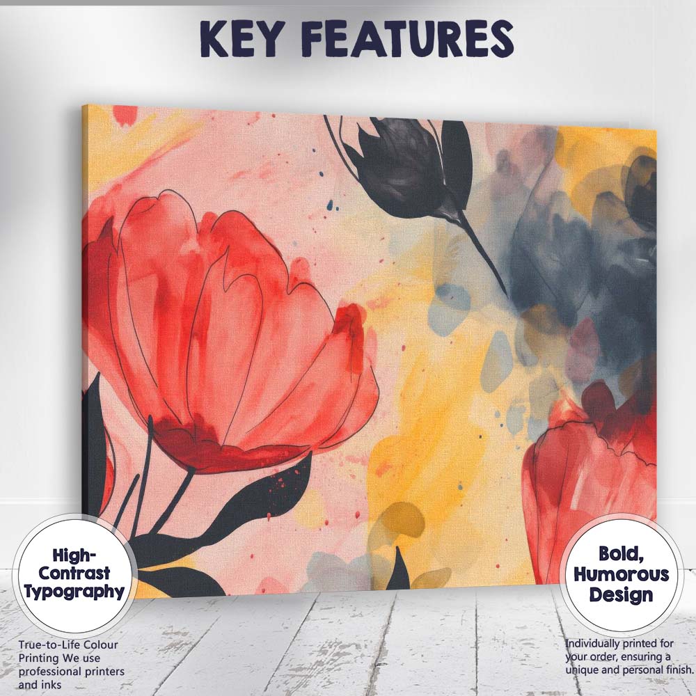 Watercolour Red Poppy Floral Botanical Abstract Canvas Wall Art Print Decor Picture Ready to Hang