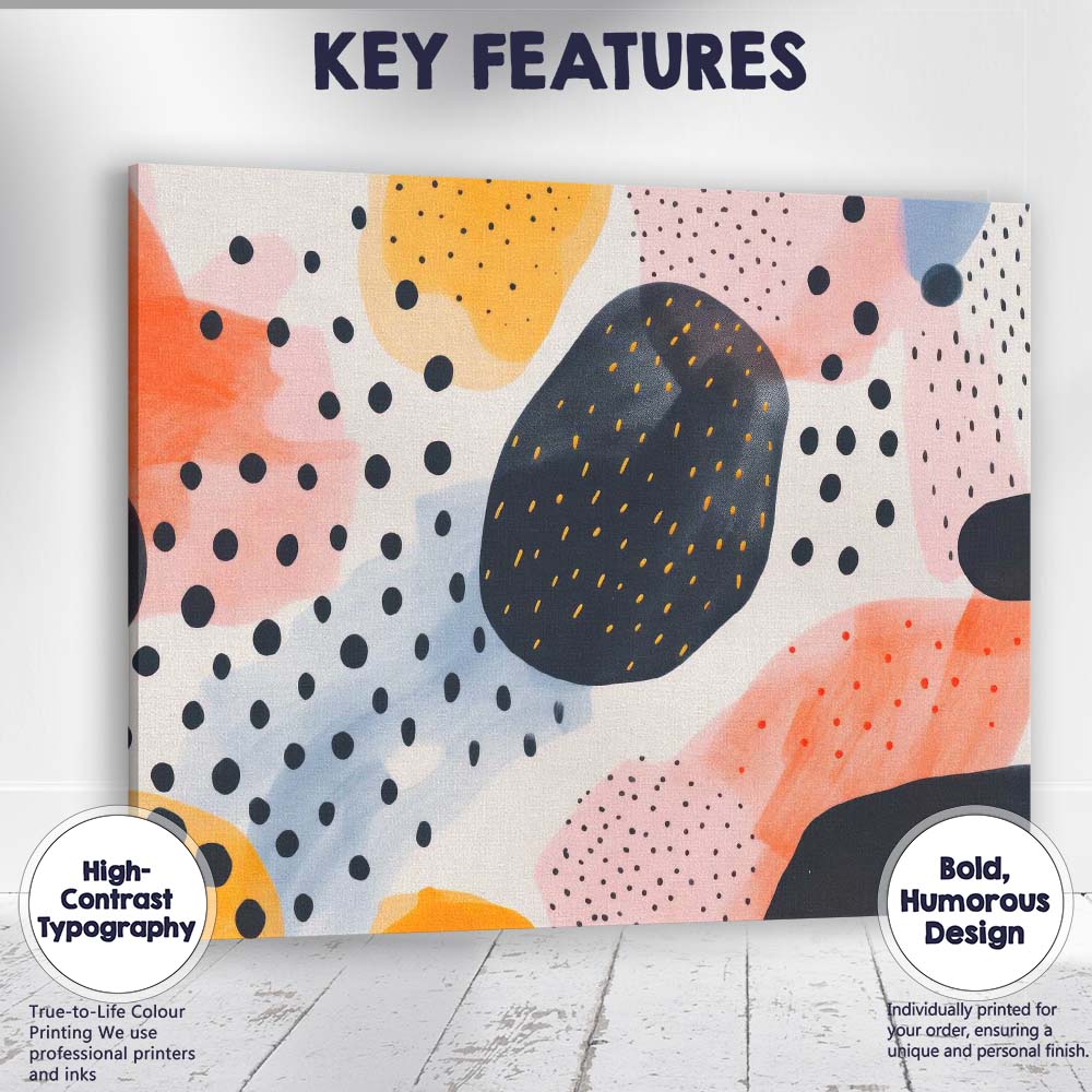 Contemporary Abstract Polka Dot Organic Shapes Pattern Canvas Wall Art Print Decor Picture Ready to Hang