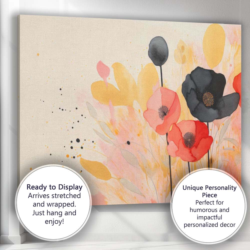 Minimalist Watercolour Poppy Floral Botanical Illustration Canvas Wall Art Print Decor Picture Ready to Hang