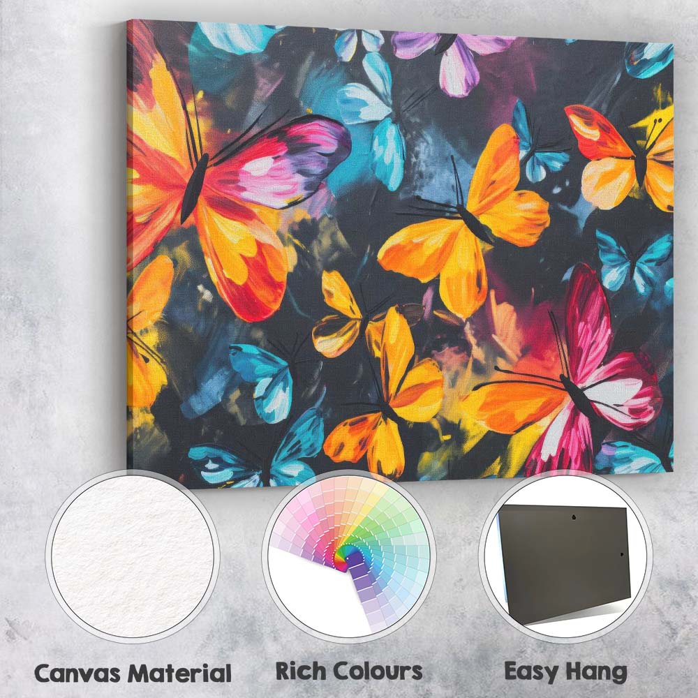Vibrant Colourful Butterfly Garden Dark Floral Canvas Wall Art Print Decor Picture Ready to Hang