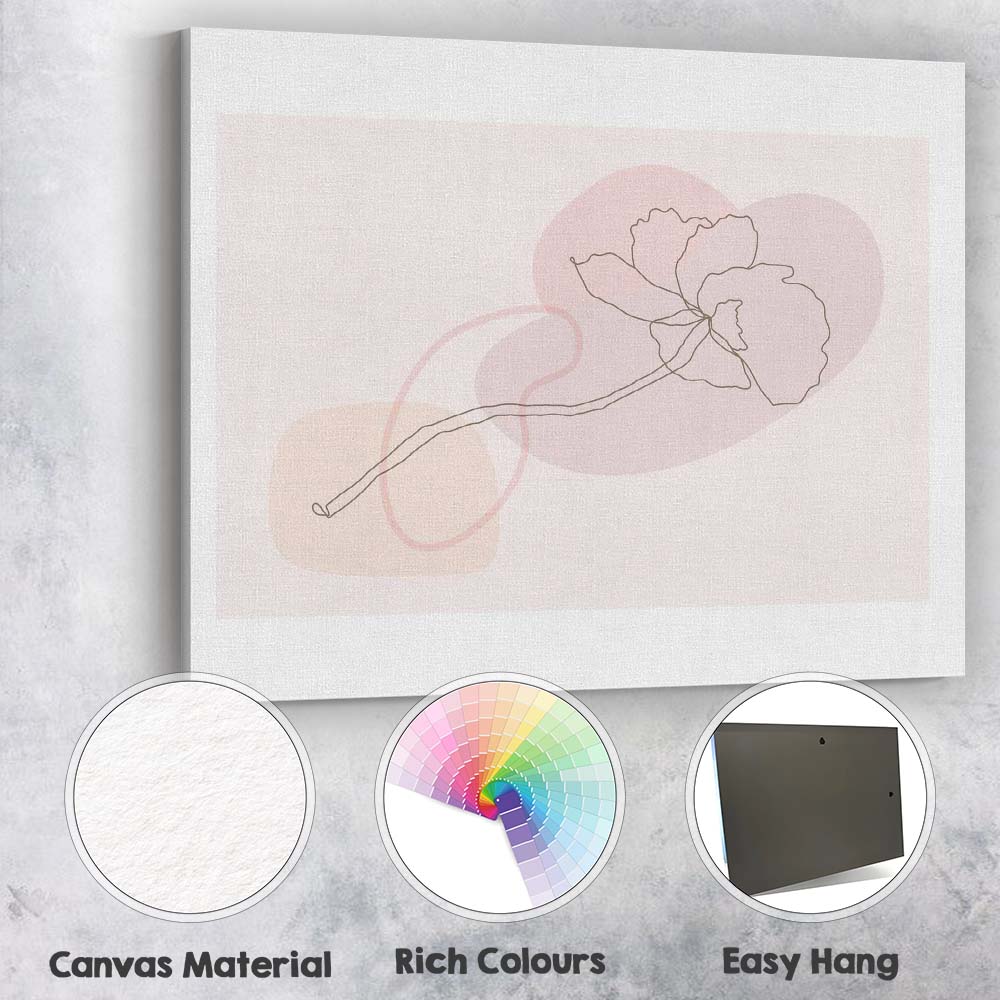 Minimalist One Line Floral Stem Abstract Pastel Shapes Canvas Wall Art Print Decor Picture Ready to Hang
