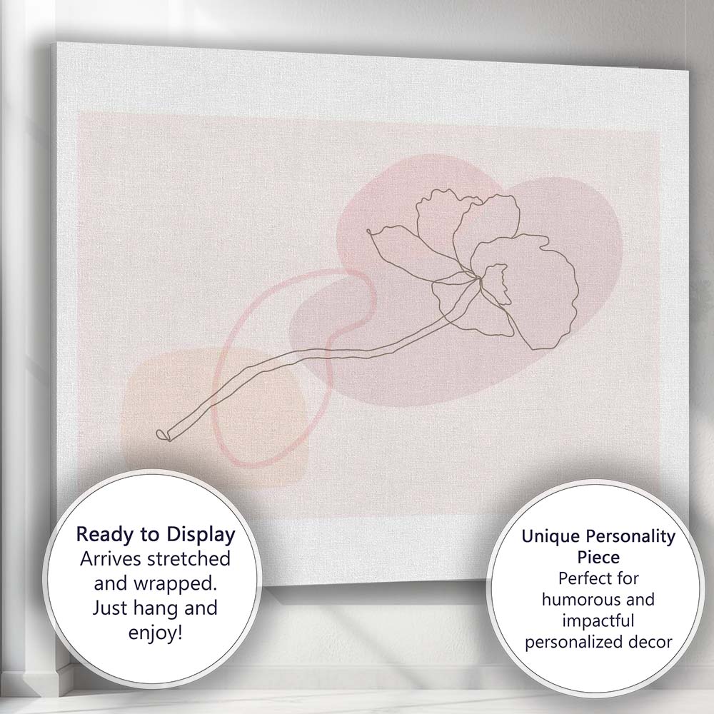 Minimalist One Line Floral Stem Abstract Pastel Shapes Canvas Wall Art Print Decor Picture Ready to Hang