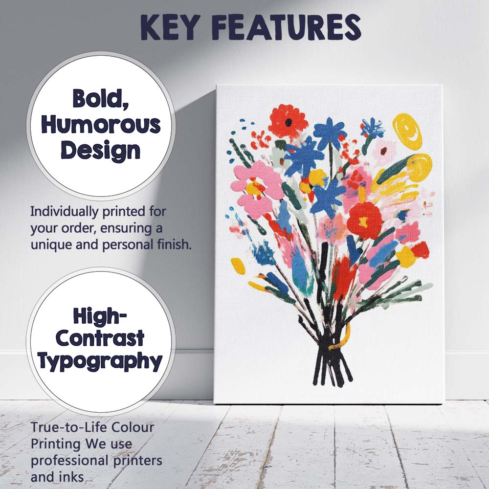 Abstract Colourful Wildflower Bouquet Modern Floral Painting Canvas Wall Art Print Decor Picture Ready to Hang