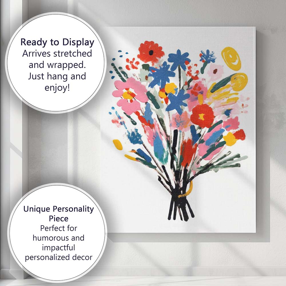 Abstract Colourful Wildflower Bouquet Modern Floral Painting Canvas Wall Art Print Decor Picture Ready to Hang