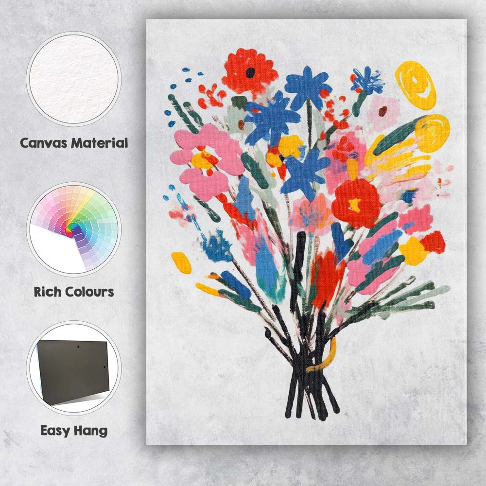 Abstract Colourful Wildflower Bouquet Modern Floral Painting Canvas Wall Art Print Decor Picture Ready to Hang