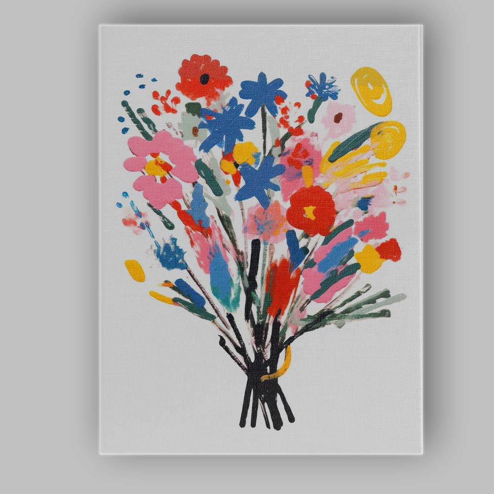 Abstract Colourful Wildflower Bouquet Modern Floral Painting Canvas Wall Art Print Decor Picture Ready to Hang