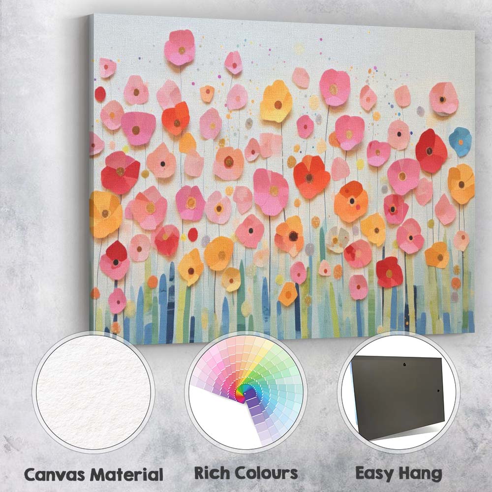 Pastel Paper Cut Wildflower Meadow Floral Collage Canvas Wall Art Print Decor Picture Ready to Hang