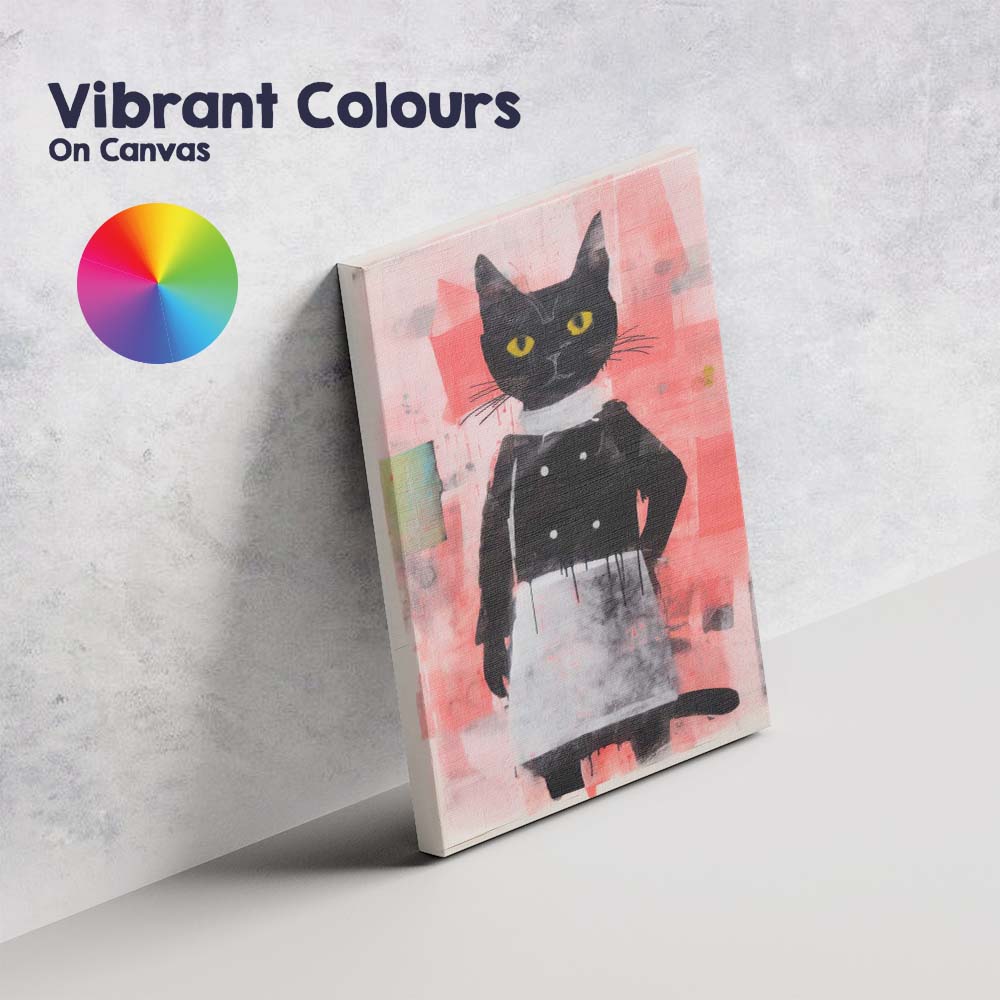 Elegant Black Cat Portrait Pink Abstract Background Canvas Wall Art Print Decor Picture Ready to Hang