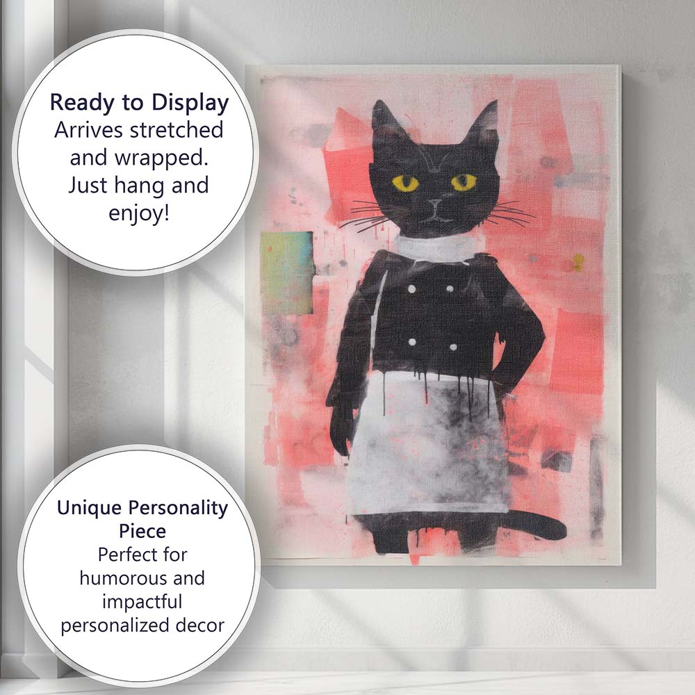 Elegant Black Cat Portrait Pink Abstract Background Canvas Wall Art Print Decor Picture Ready to Hang