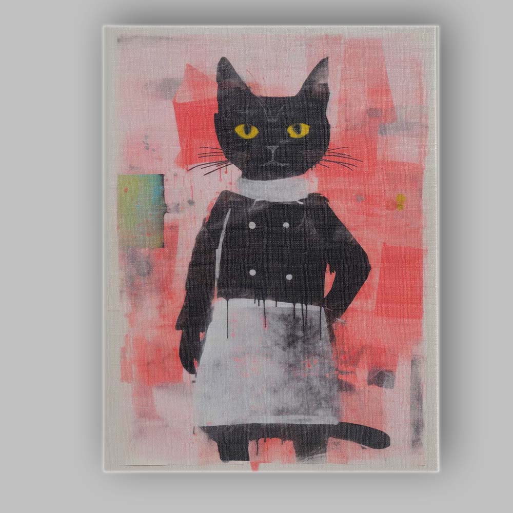 Elegant Black Cat Portrait Pink Abstract Background Canvas Wall Art Print Decor Picture Ready to Hang