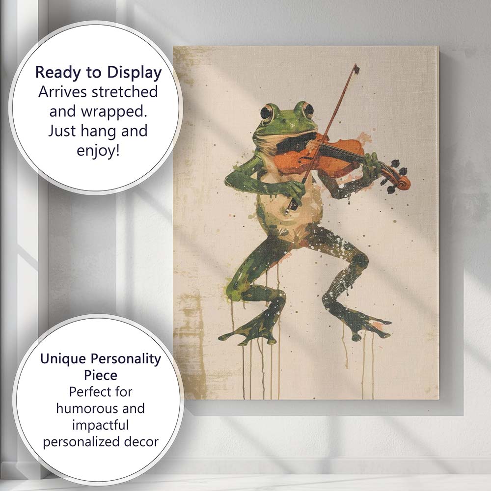Whimsical Frog Playing Violin Watercolour Animal Musician Canvas Wall Art Print Decor Picture Ready to Hang