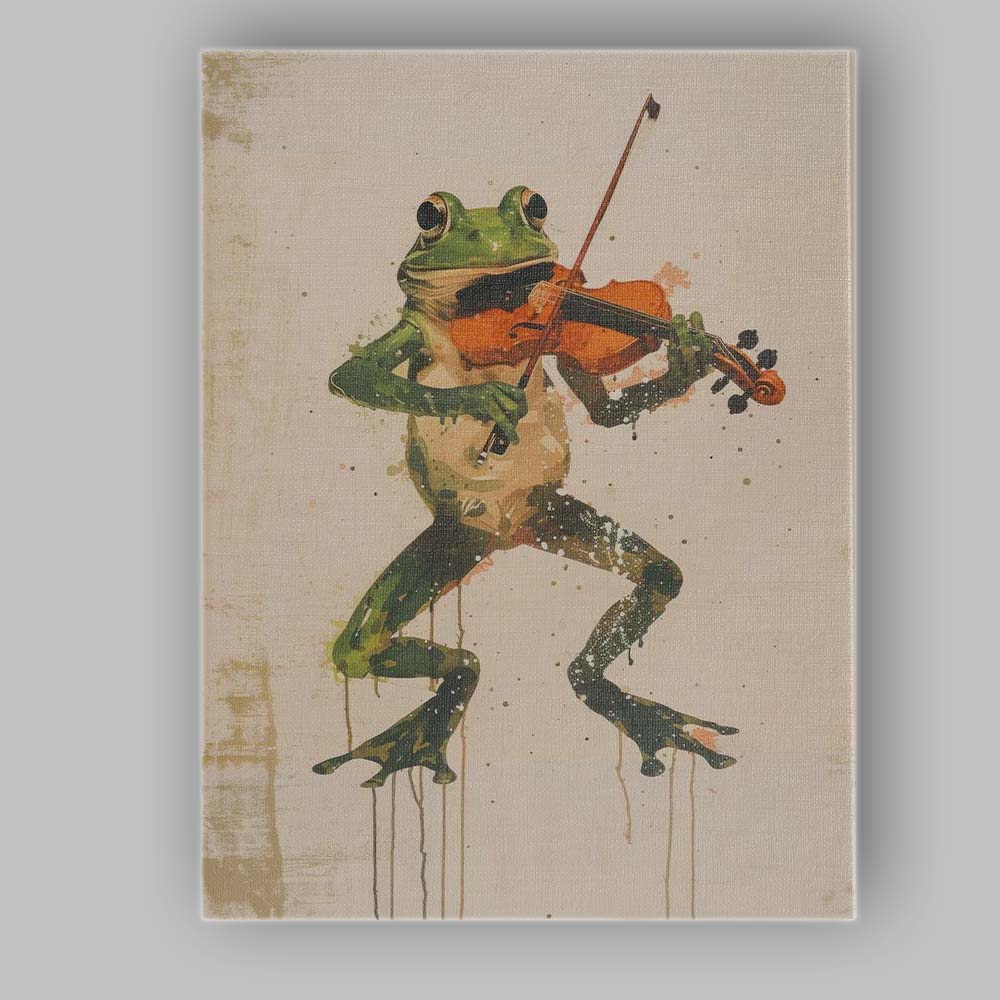 Whimsical Frog Playing Violin Watercolour Animal Musician Canvas Wall Art Print Decor Picture Ready to Hang