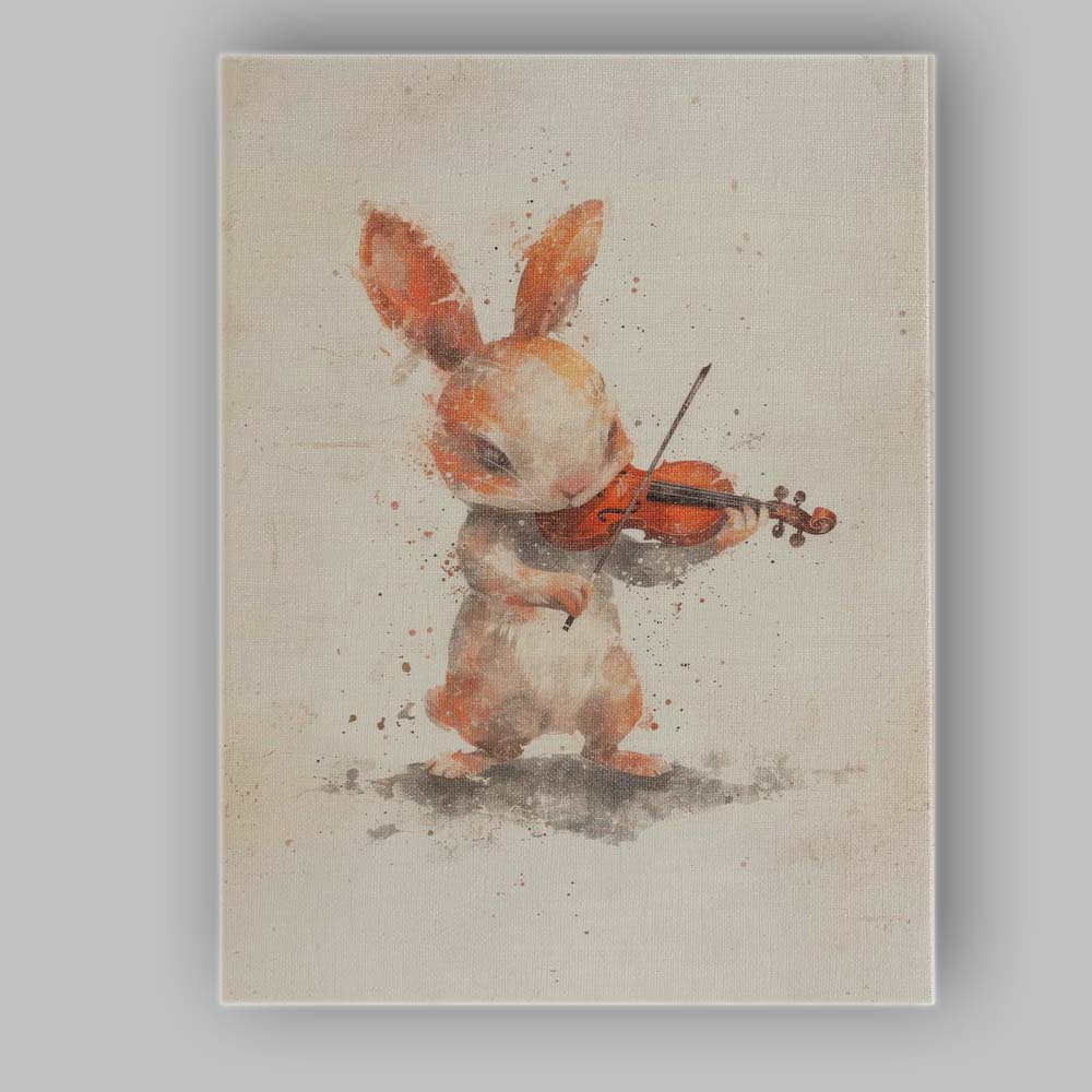 Watercolour Bunny Playing Violin Woodland Animal Canvas Wall Art Print Decor Picture Ready to Hang