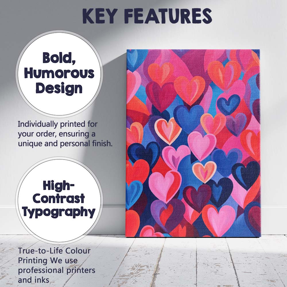 Vibrant Pink Blue Abstract Heart Pattern Contemporary Pop Art Canvas Wall Art Print Decor Picture Ready to Hang