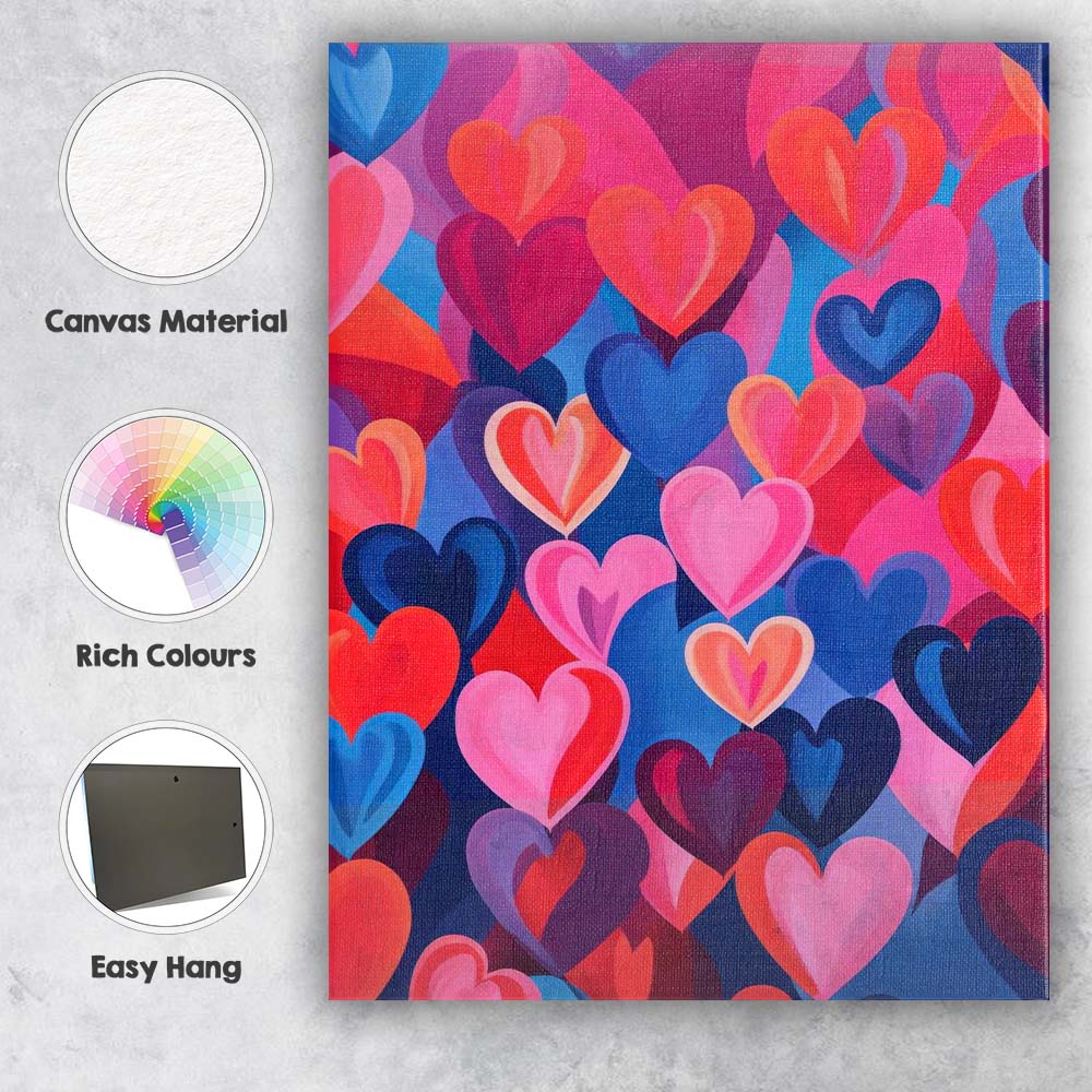 Vibrant Pink Blue Abstract Heart Pattern Contemporary Pop Art Canvas Wall Art Print Decor Picture Ready to Hang