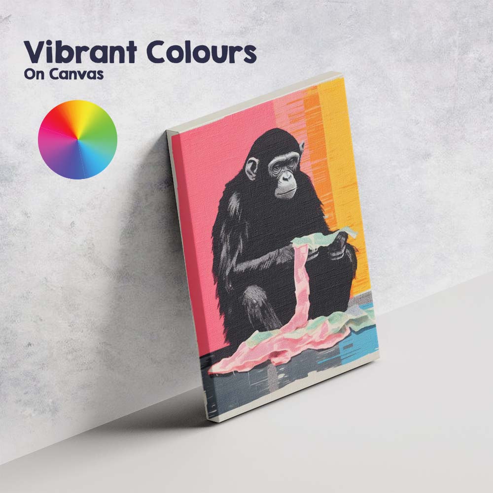 Contemporary Pop Art Chimpanzee With Fabric Abstract Animal Portrait Canvas Wall Art Print Decor Picture Ready to Hang