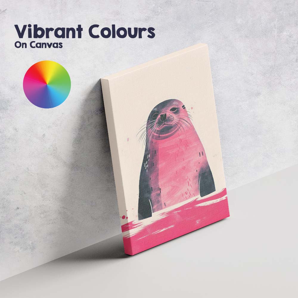 Minimalist Pink Seal Portrait Scandinavian Animal Illustration Canvas Wall Art Print Decor Picture Ready to Hang