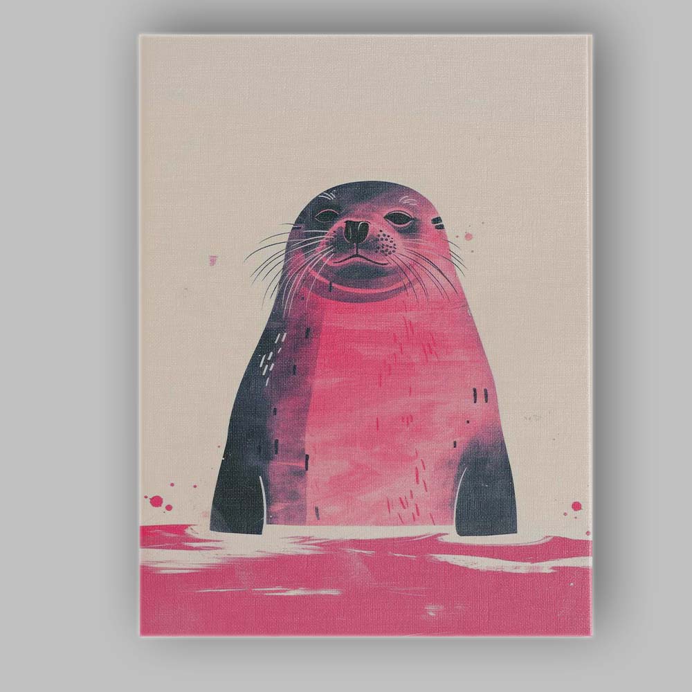 Minimalist Pink Seal Portrait Scandinavian Animal Illustration Canvas Wall Art Print Decor Picture Ready to Hang