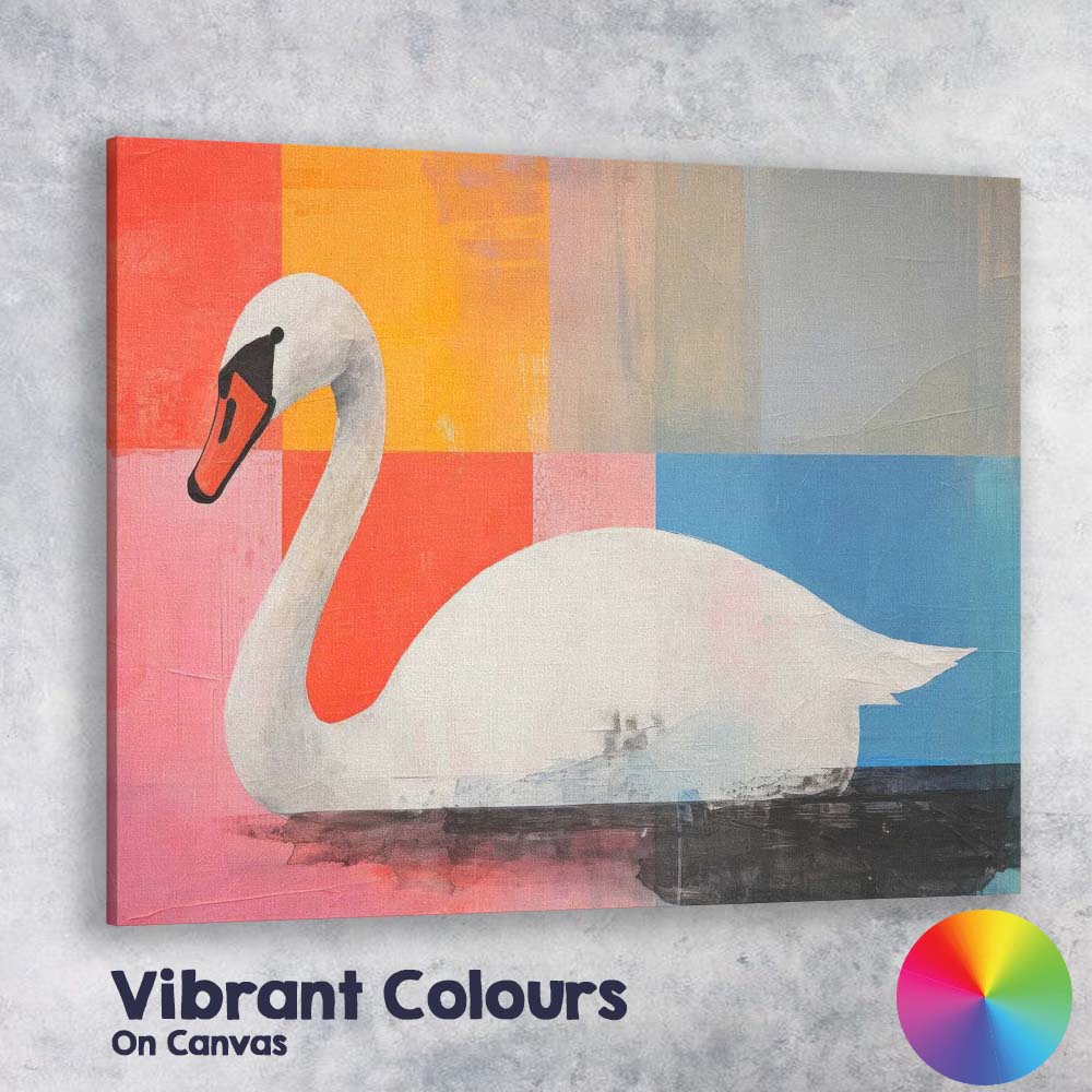 Contemporary White Swan Abstract Colour Block Modern Canvas Wall Art Print Decor Picture Ready to Hang