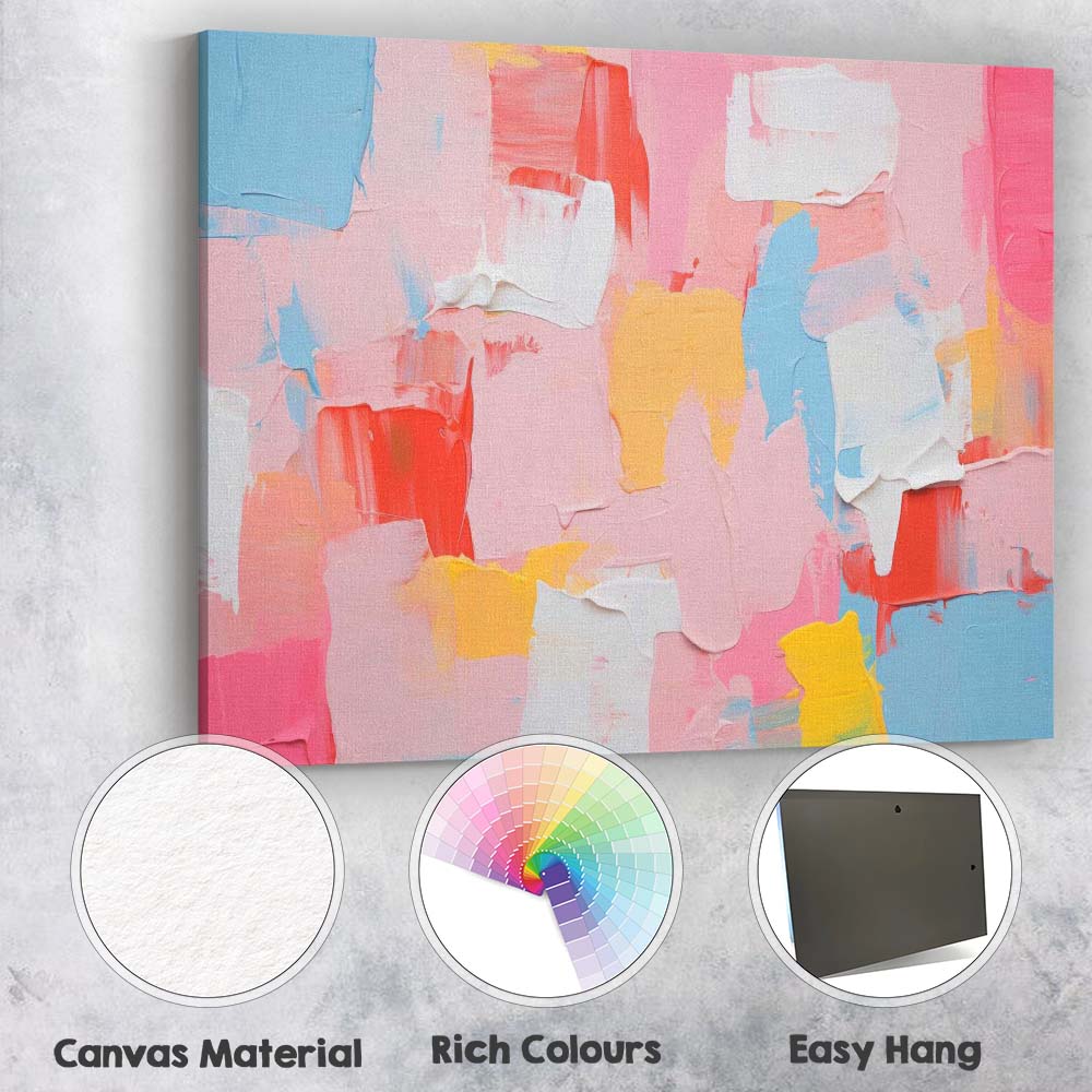 Pastel Pink Blue Abstract Palette Knife Textured Painting Canvas Wall Art Print Decor Picture Ready to Hang