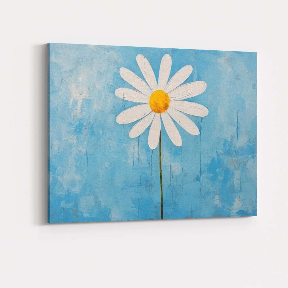 Minimalist White Daisy Sky Blue Textured Floral Canvas Wall Art Print Decor Picture Ready to Hang