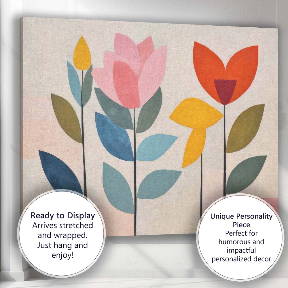 Contemporary Geometric Floral Mid Century Modern Botanical Canvas Wall Art Print Decor Picture Ready to Hang