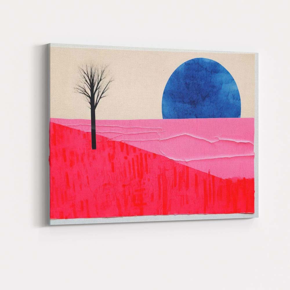 Minimalist Pink Landscape Blue Sun Contemporary Abstract Canvas Wall Art Print Decor Picture Ready to Hang