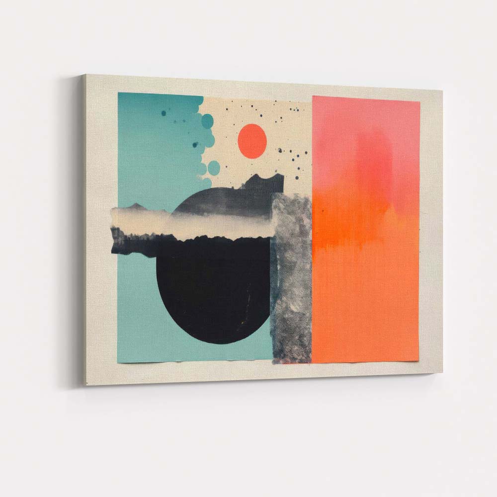 Abstract Geometric Black Circle Coral Sun Modern Minimalist Canvas Wall Art Print Decor Picture Ready to Hang