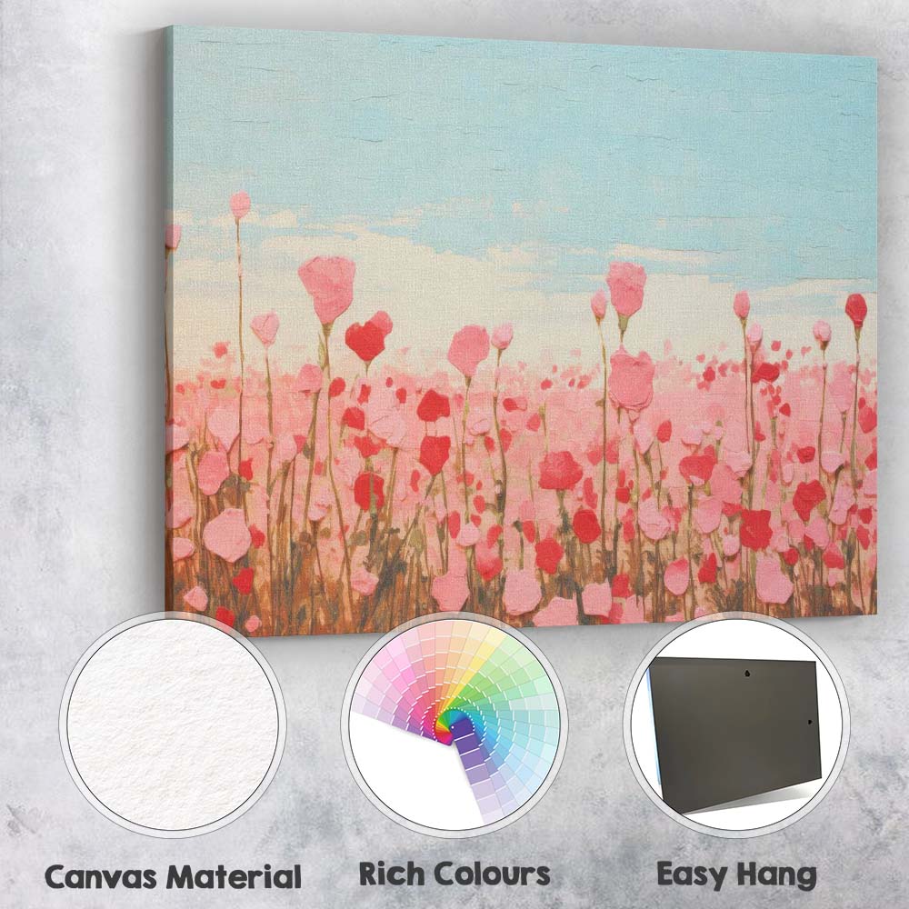 Pastel Pink Wildflower Meadow Textured Floral Landscape Canvas Wall Art Print Decor Picture Ready to Hang