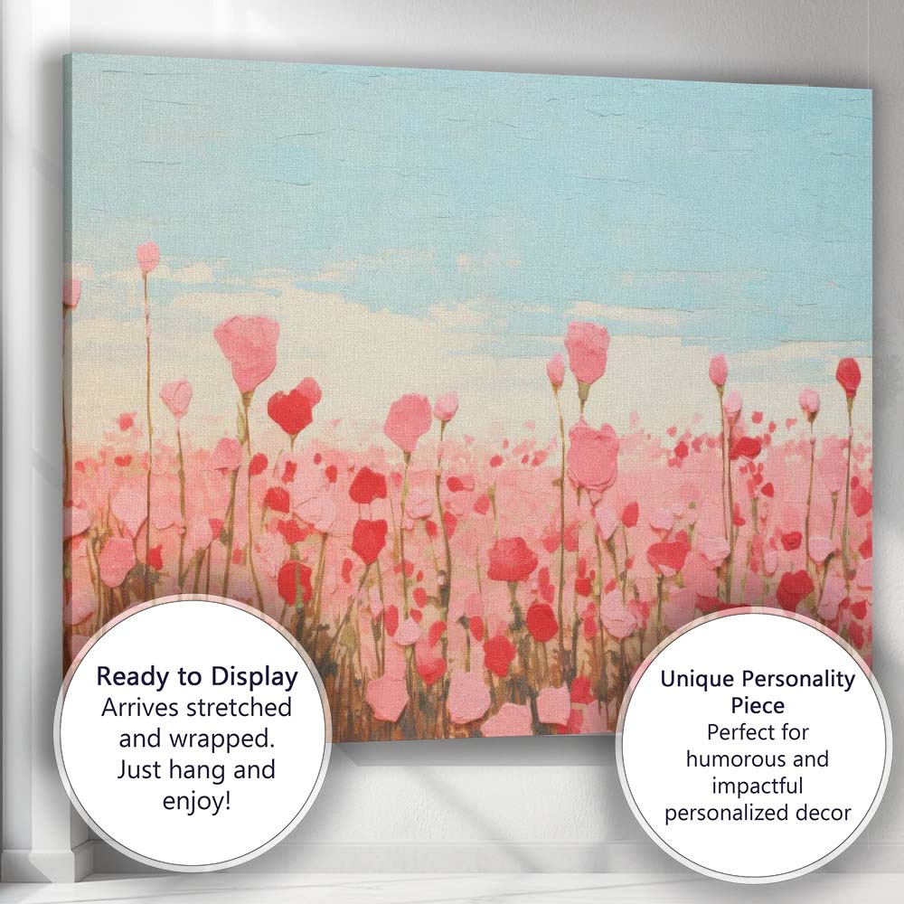 Pastel Pink Wildflower Meadow Textured Floral Landscape Canvas Wall Art Print Decor Picture Ready to Hang