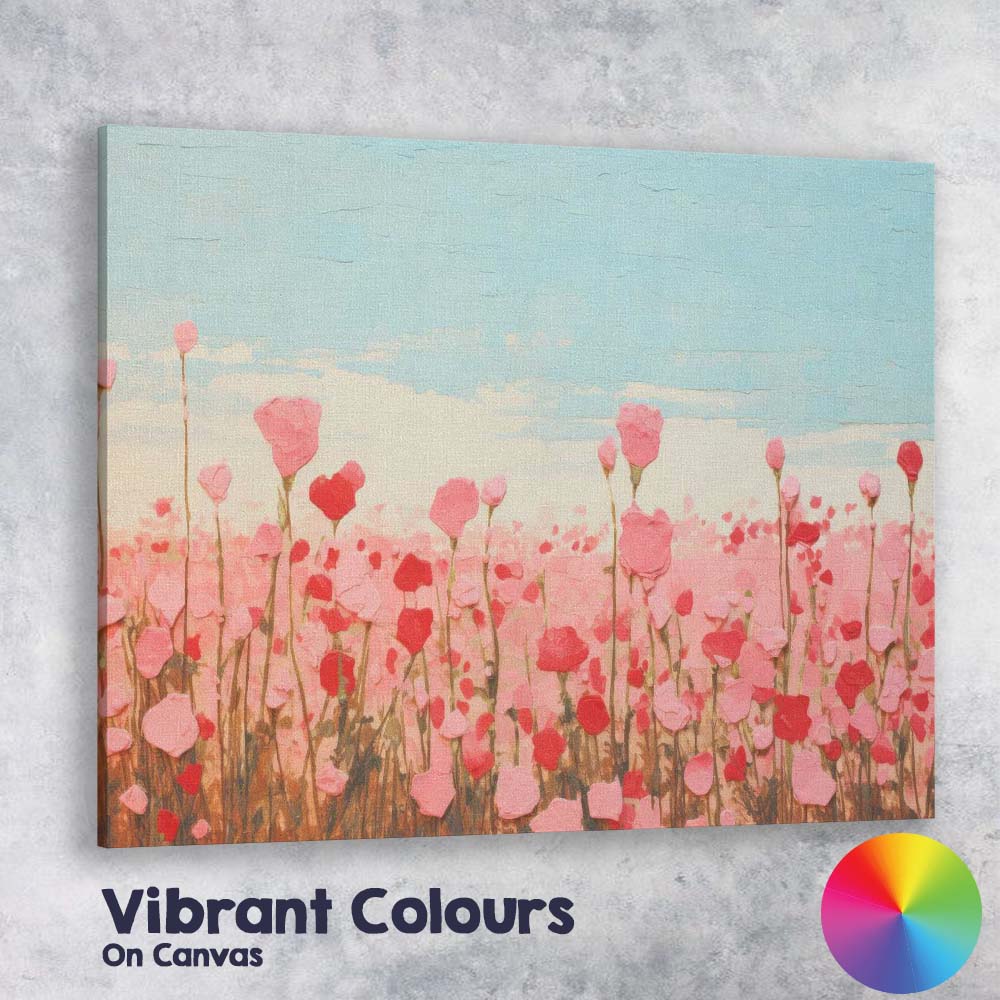 Pastel Pink Wildflower Meadow Textured Floral Landscape Canvas Wall Art Print Decor Picture Ready to Hang