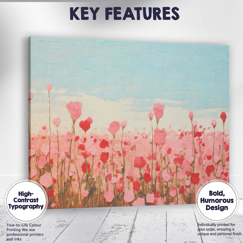 Pastel Pink Wildflower Meadow Textured Floral Landscape Canvas Wall Art Print Decor Picture Ready to Hang