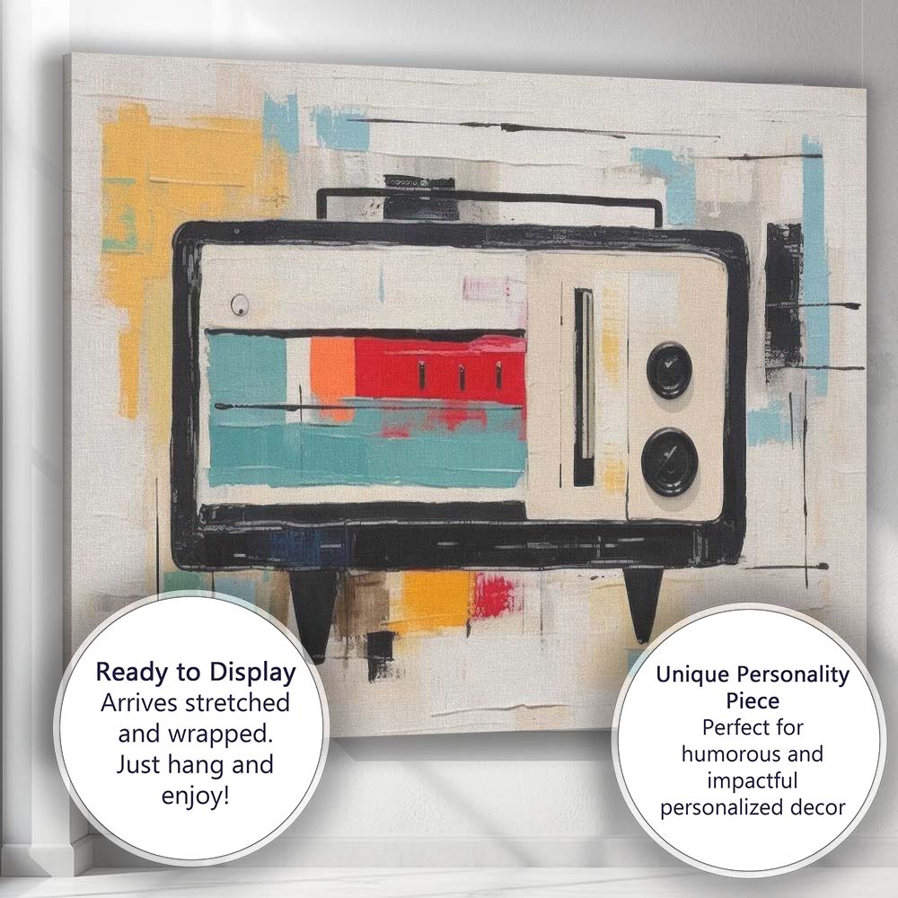 Abstract Mid Century Modern Retro Television Illustration Canvas Wall Art Print Decor Picture Ready to Hang