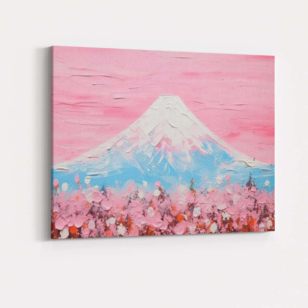 Pastel Pink Mount Fuji Cherry Blossom Landscape Textured Canvas Wall Art Print Decor Picture Ready to Hang