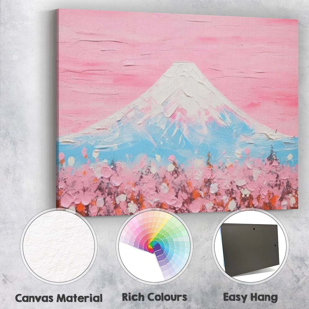 Pastel Pink Mount Fuji Cherry Blossom Landscape Textured Canvas Wall Art Print Decor Picture Ready to Hang