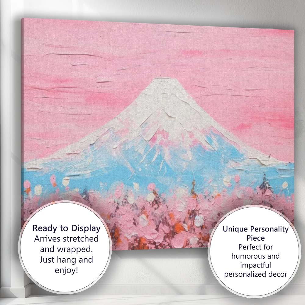 Pastel Pink Mount Fuji Cherry Blossom Landscape Textured Canvas Wall Art Print Decor Picture Ready to Hang