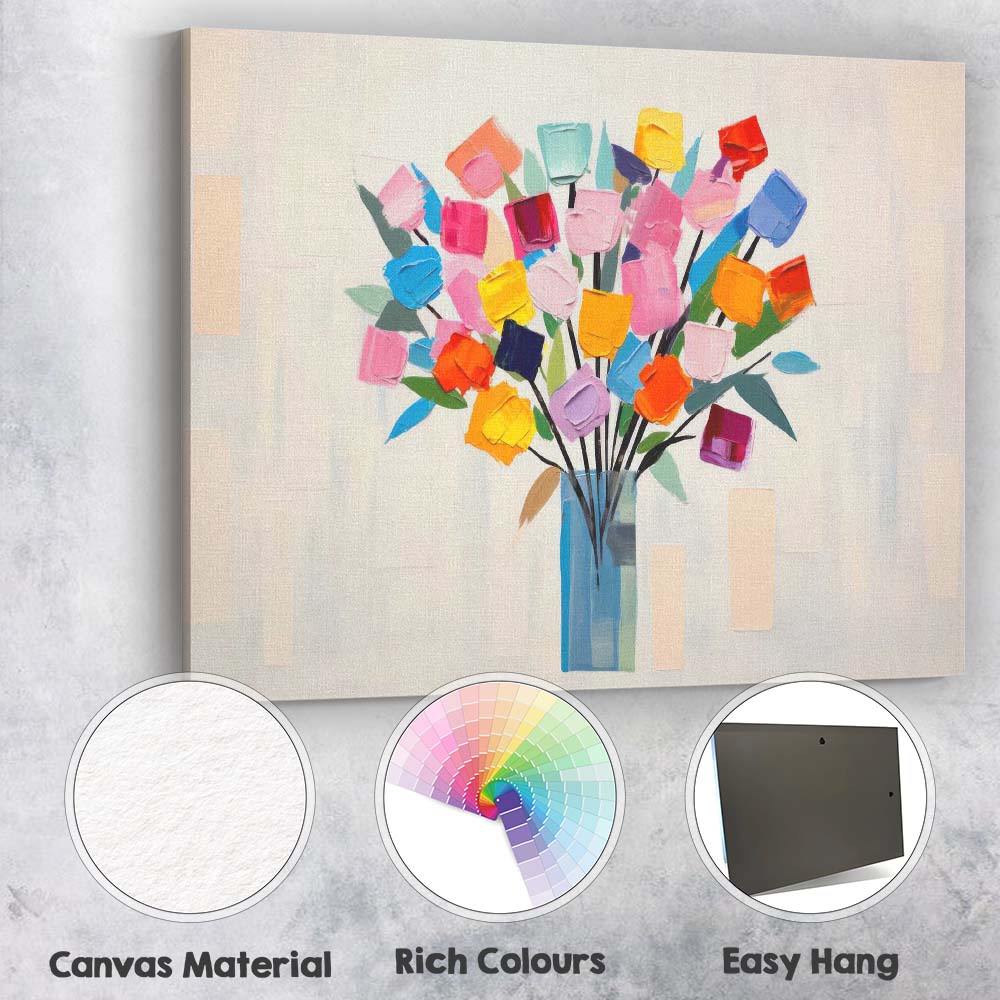 Colourful Abstract Floral Bouquet Modern Vase Painting Canvas Wall Art Print Decor Picture Ready to Hang