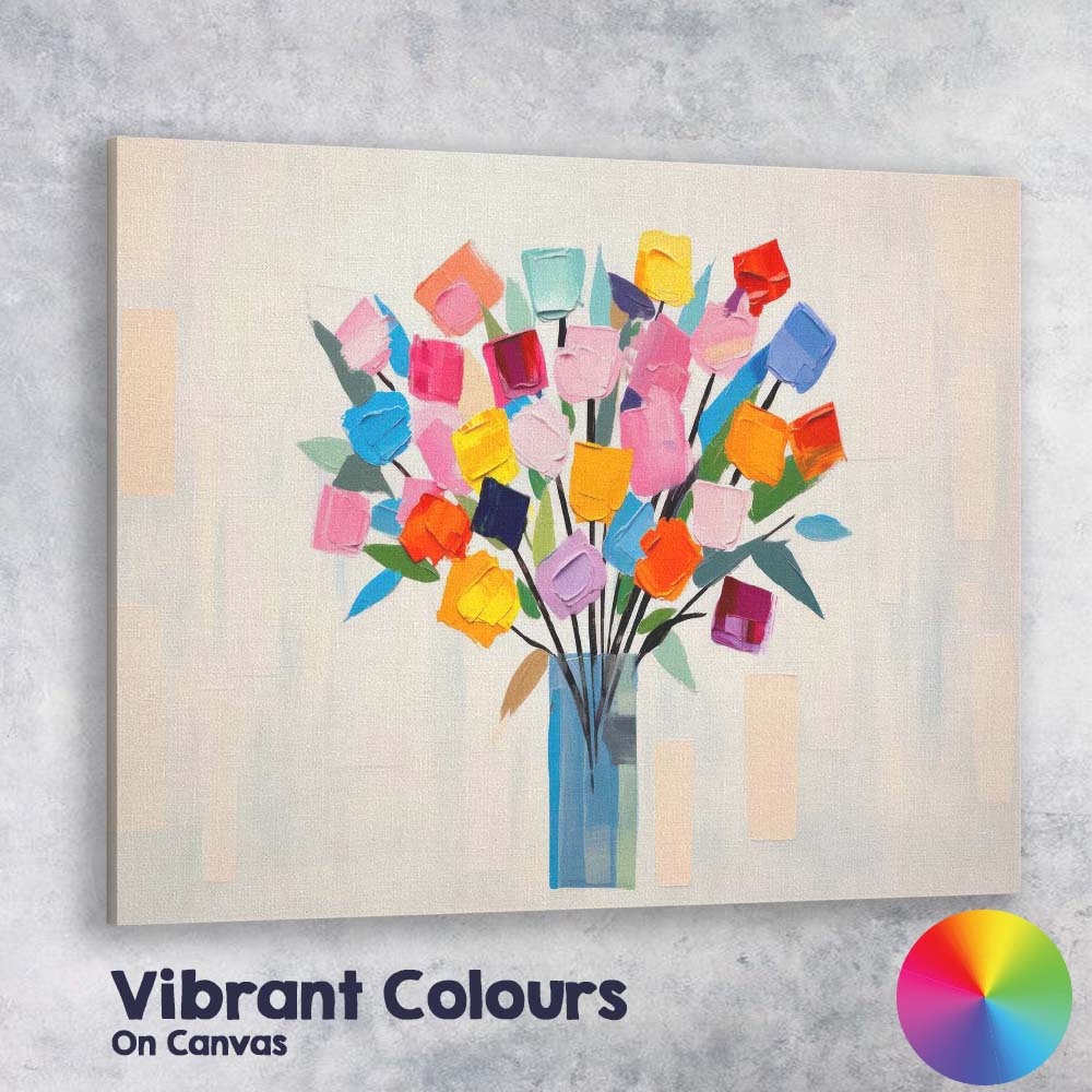 Colourful Abstract Floral Bouquet Modern Vase Painting Canvas Wall Art Print Decor Picture Ready to Hang
