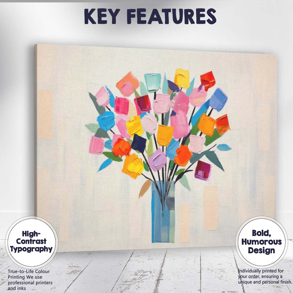 Colourful Abstract Floral Bouquet Modern Vase Painting Canvas Wall Art Print Decor Picture Ready to Hang