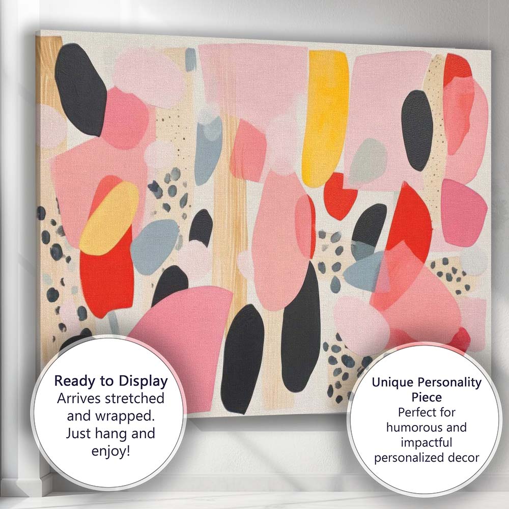 Abstract Pink Red Black Organic Shapes Contemporary Canvas Wall Art Print Decor Picture Ready to Hang