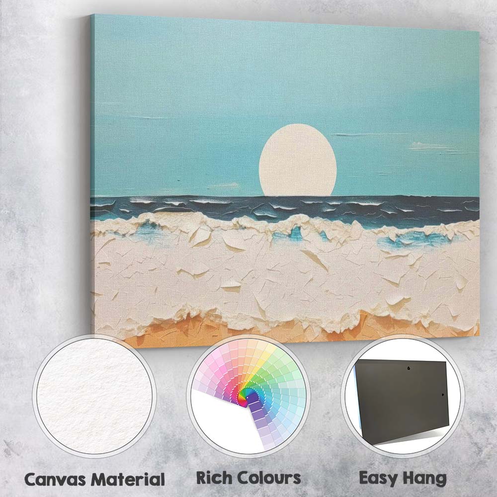 Minimalist Ocean Sunset Seascape Textured Coastal Landscape Canvas Wall Art Print Decor Picture Ready to Hang